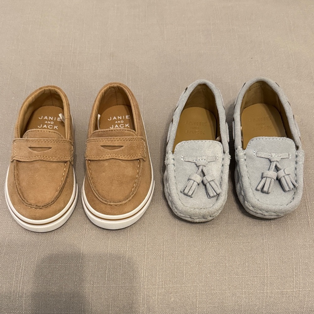 Janie and Jack Tan Slip-On Moccasins & Light Gray Tassel Loafers